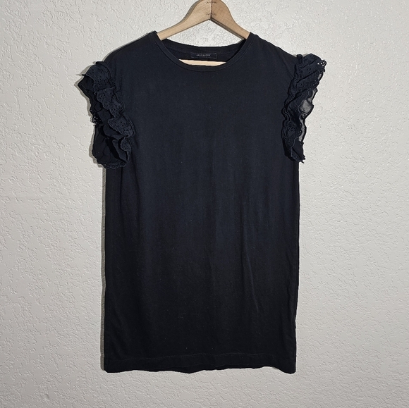 All Saints Senna Adelaide Solid Black Eyelet Ruffled Mini Dress - Picture 1 of 4